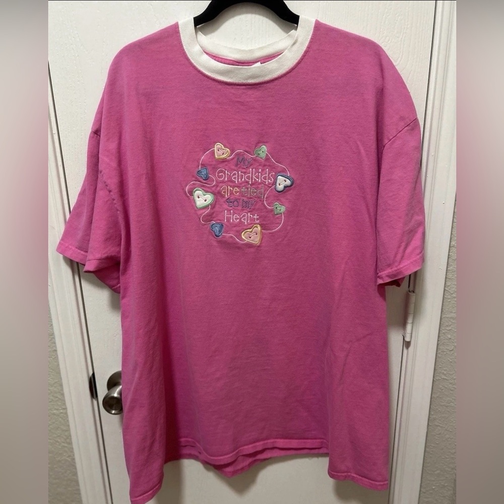 Vintage Grandma “My Grandkids Are Tied To My Heart” Shirt Pink Grannycore Sz 2X